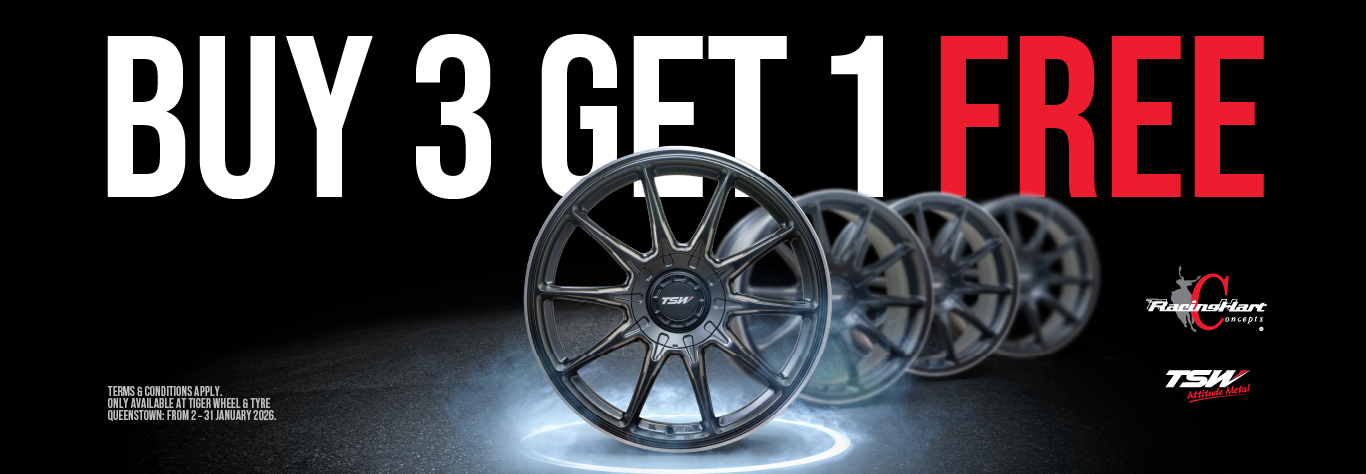 Queenstown Grand Opening Wheel Promotion: 4 wheels positioned in series on a dark background