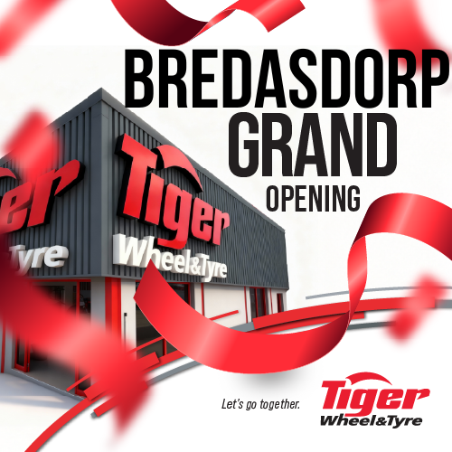Bredasdorp Grand Opening - Tiger Wheel & Tyre branch with red confetti falling around it